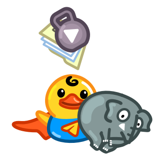 Telegram illustration with elephant and duck symbolizing powerful features and unlimited media size